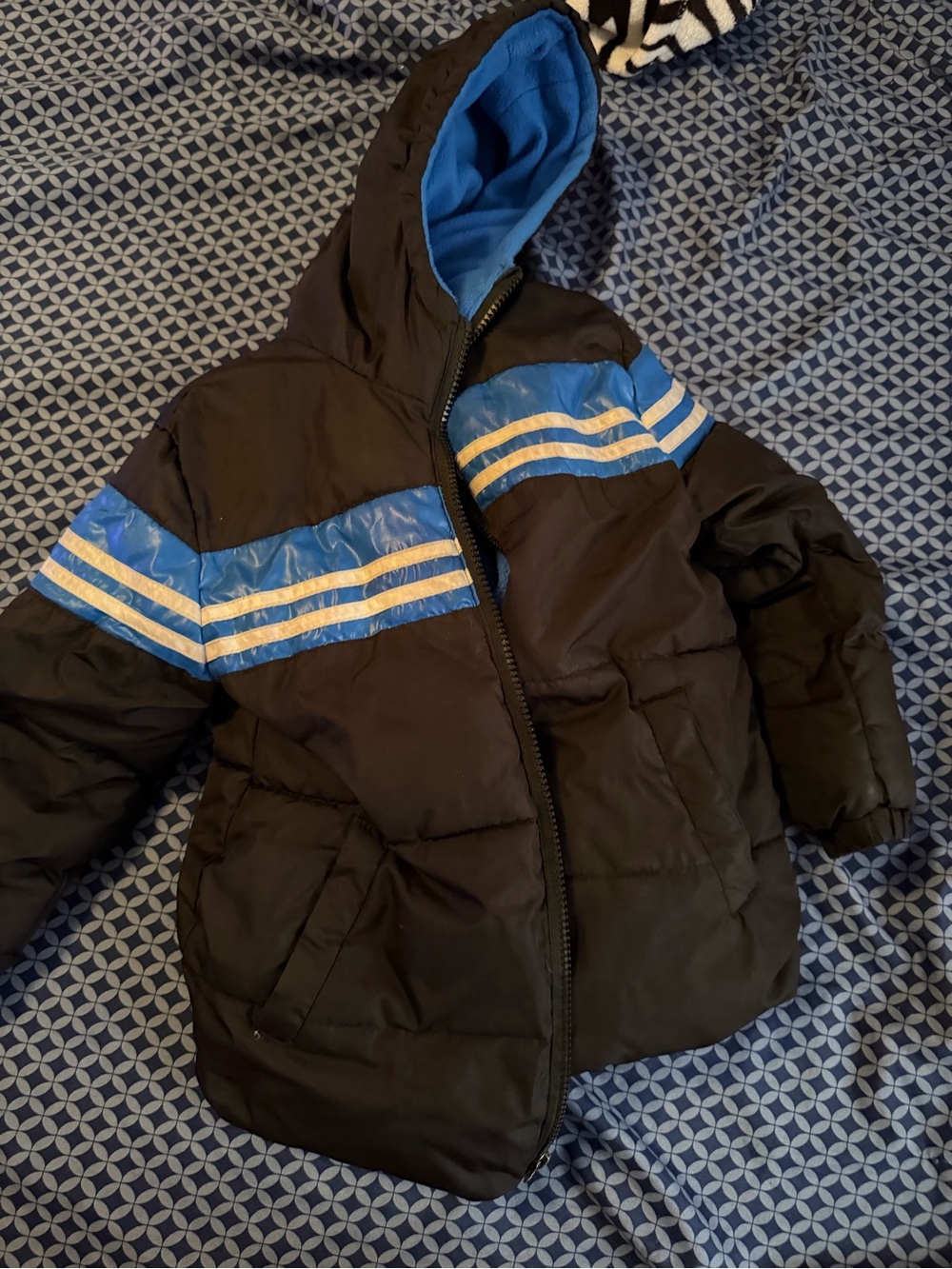 Kids Black & Blue Hooded Puffer Jacket